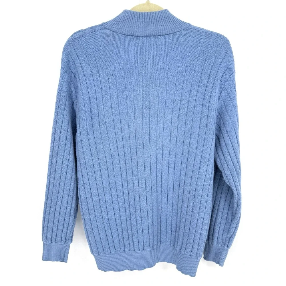 Peru Unlimited Alpaca Wool 1/4 Zip Pullover Sweater Mens L Blue Ribbed Luxury